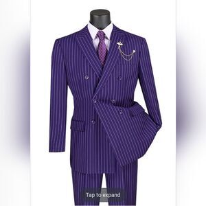 MEN'S VINCI EXECUTIVE DOUBLE BREASTED 2 PIECE BANKER PINSTRIPE SUIT.